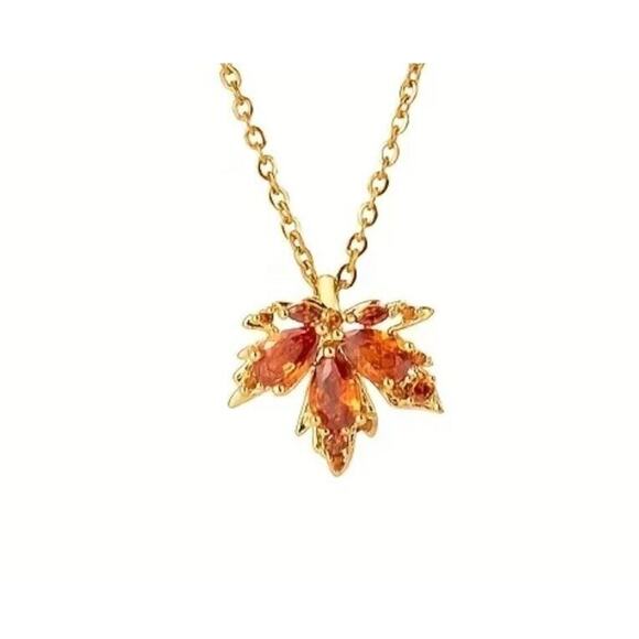 18K Gold Plated Maple Leaf Pendant Necklace Chic Floral Style Fashion Style NEW - Picture 6 of 9